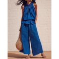 thumbnail image 4 of Women Summer 2 Piece Outfits Sleeveless Ruffle Top Wide Leg Pants Set with Pockets Blue XL, 4 of 8