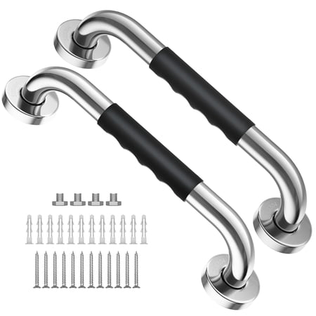2 Pack 12 Inch Shower Grab Bar w/Anti Slip Rubber Grip,SUS304 Stainless Steel Bath Grab Bar,Bathroom Balance Bar,Wall Mount Safety Handrail Support,Handicap Injury Elderly Assist Handle