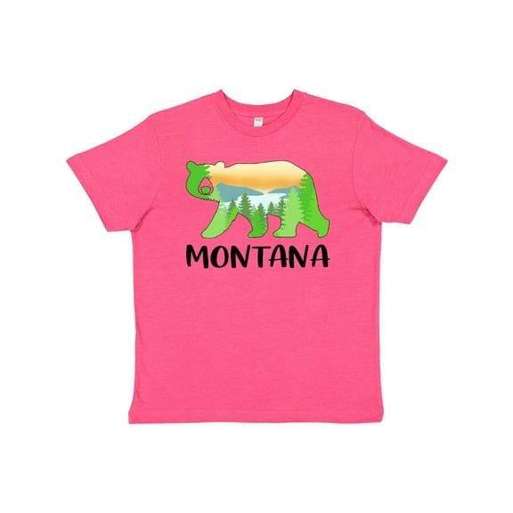 Inktastic Montana Lake and Trees in Bear Silhouette Youth T-Shirt