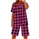 thumbnail image 3 of TaTaai Women's Summer Two Piece Outfit Plaid V-Neck Short Sleeve Button Blouse and Drawstring Waist Shorts Linen-Like Fabric Casual Matching Set Gift, 3 of 7