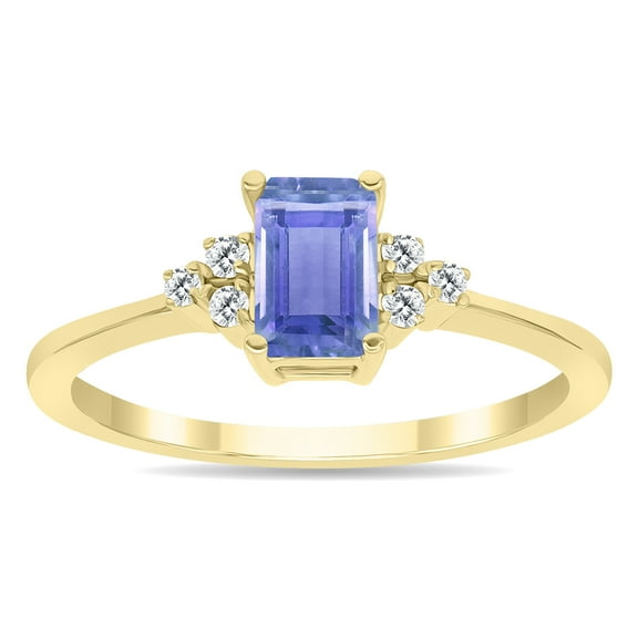 SZUL Women's Tanzanite and Diamond Regal Ring in 10K Yellow Gold