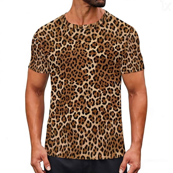 Tshirts Shirts for Men,Short Sleeve Shirt Funny Fashion Leopard Print T-Shirt Casual Crewneck T-Shirts Summer Tops Tees