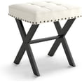 thumbnail image 7 of White Vanity Stool, Square Faux Leather Makeup Stool with Metal X Legs, Small Ottoman Stool Chair for Vanity, Padded Vanity Seat Foot Rest Stool for Makeup Room, Living Room, Bathroom, 7 of 7
