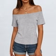 thumbnail image 2 of fatyb Womens off the Shoulder Tops Casual Short Sleeve Tee Shirts Summer Elegant Tshirts for Going Out, 2 of 6