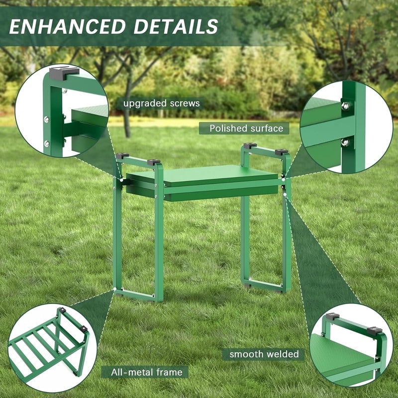 Aishkimo Garden Kneeler and Seat for Seniors, Soft Kneeling with Thicken Pad,10.2" Wider Garden Kneeler and Seat with Handle, Garden Accessories Outdoor,Gardening Gifts for Women Mom Men (Green)