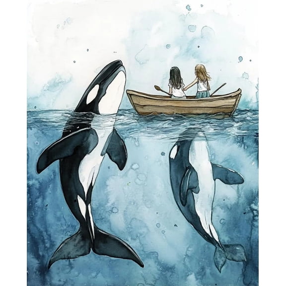 Orca Wood Wall Art Painting, Killer Whale Vintage Poster Style Framed Wall Decor for Living Room Bedroom Office Home, 8 x 12 Inch