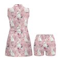 thumbnail image 5 of COEQINE Bunny and Cherry Blossom Pink Print Golf Dresses for Women Stand Collar Lightweight Soft Sports Dresses with Shorts 2 Pockets Sleeveless Zip Up Tennis Outfits with 2 Pieces, XL, 5 of 7