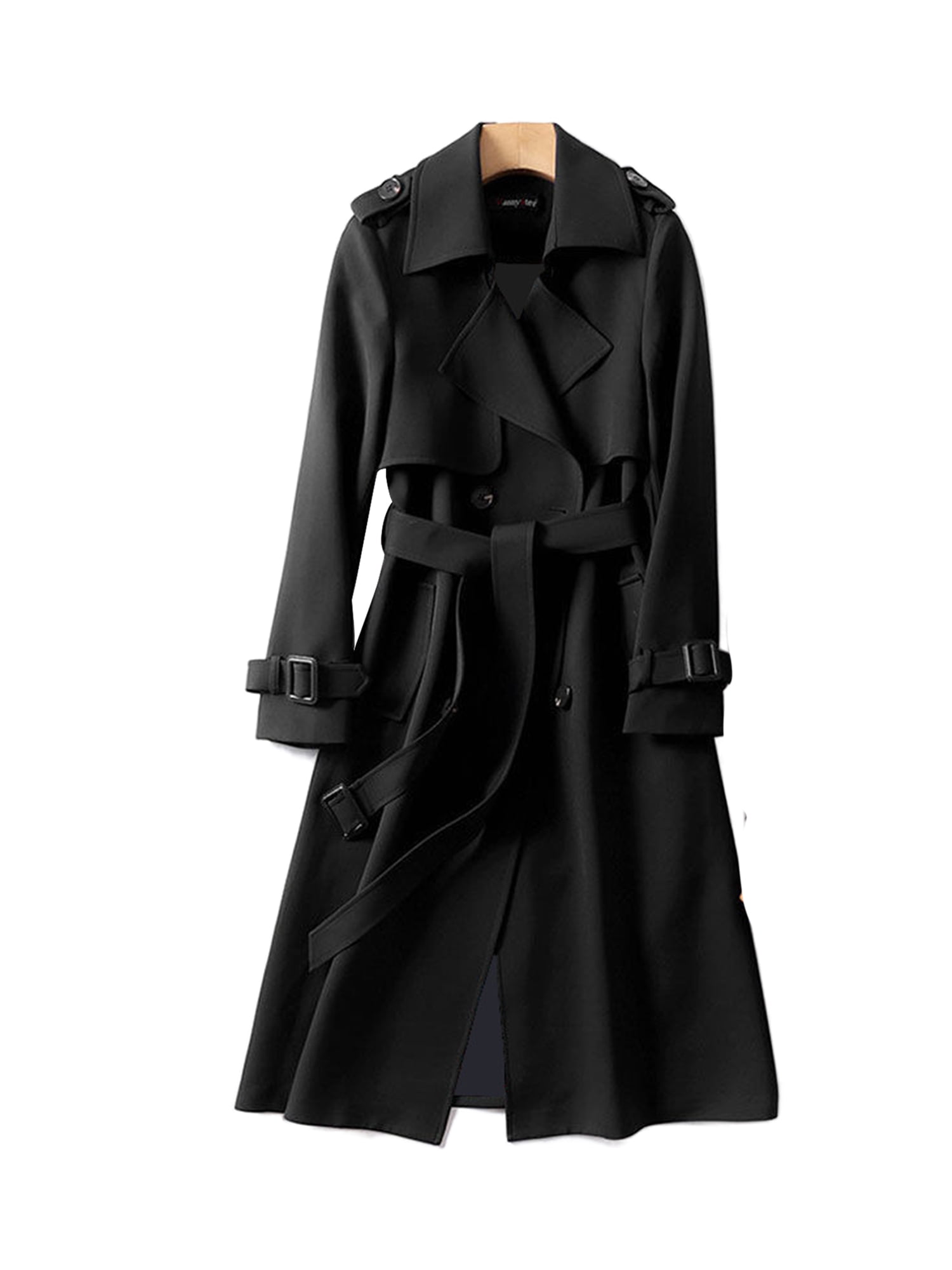 Niuer Women Outwear Pocket Overcoat Turn Down Collar Long Trench Coat