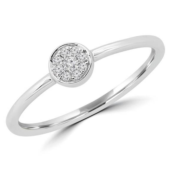 Majesty Diamonds MDR190068-6.5 0.05 CTW Round Diamond Promise Bezel Cluster Engagement Ring in 14K White Gold - Size 6.5
