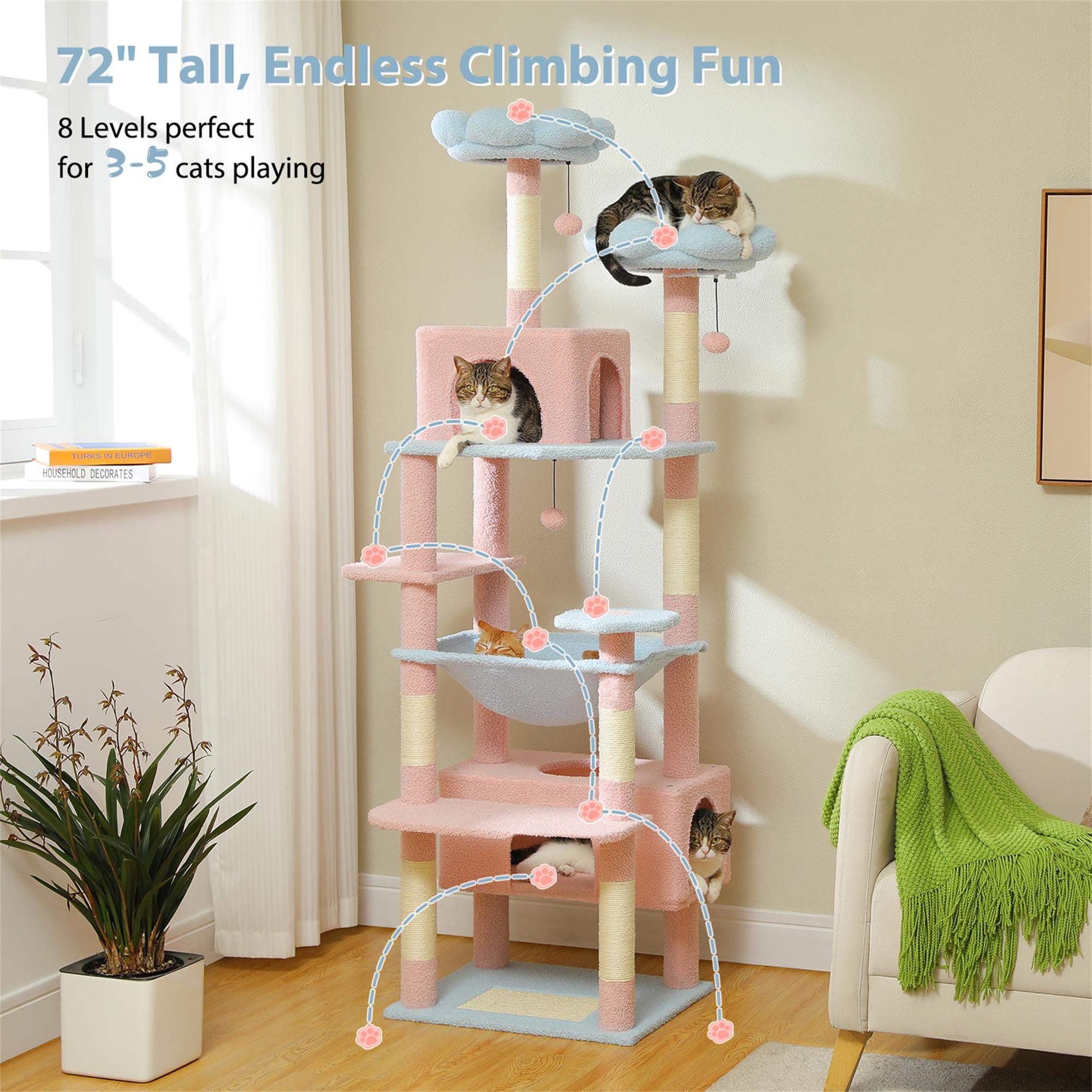 Pefilos 72" Cat Tree Tower for Large Cats, Indoor Cat Condo with Sisal-Covered Scratching Posts and Pads, 2 Padded Perch, Blue Pefilos 72" Cat Tree Tower for Large Cats, Indoor Cat Condo with Sisal-Covered Scratching Posts and Pads, 2 Padded Perch, Blue