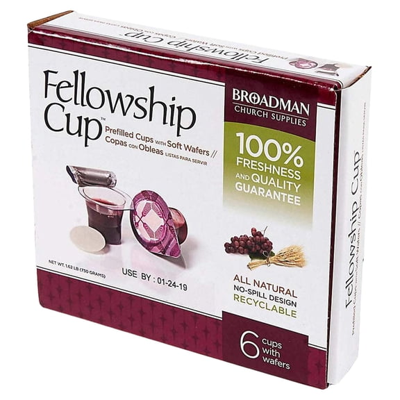 Broadman Church Supplies Pre-filled .. Communion Fellowship Cup, Juice .. and Wafer Set, 6 .. Count