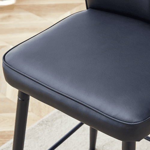 Modern Black PU Bar Stools Set of 2, sleek vertical backrest design, perfect for bars and living rooms.