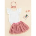 thumbnail image 4 of Faithtur Baby Girls Summer Jumpsuit Set Letter Print Ruffled Short Sleeves Rompers and Mesh Skirt with Headband, 4 of 8