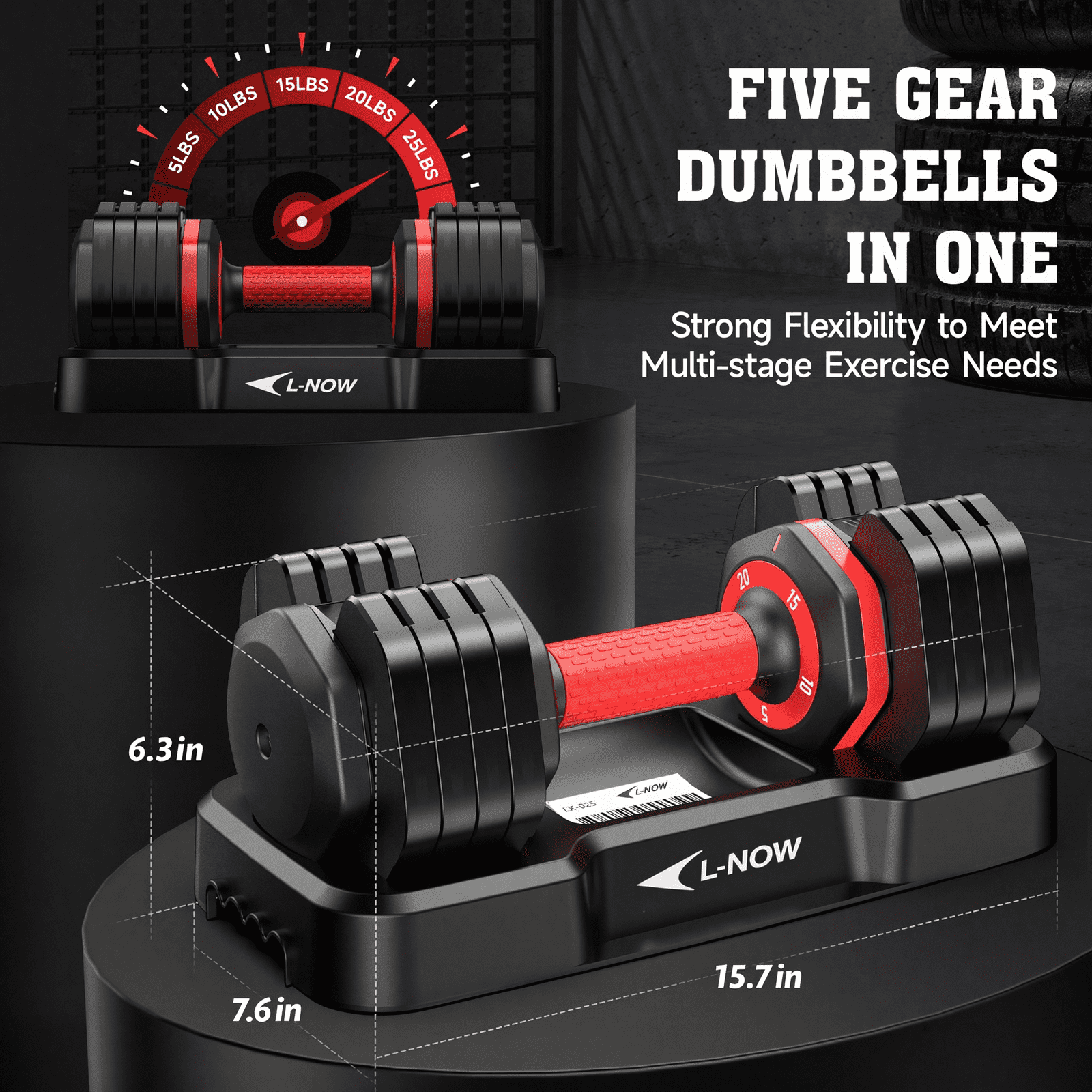 LNOW 25lbs (1 Pair) Quick Select Adjustable Dumbbells for Homm 5 in 1 Free Weights 5/10/15/20/25lb/50lb Dumbbell with Anti-Slip HanSuitable for Home Gym Exercise Equipment