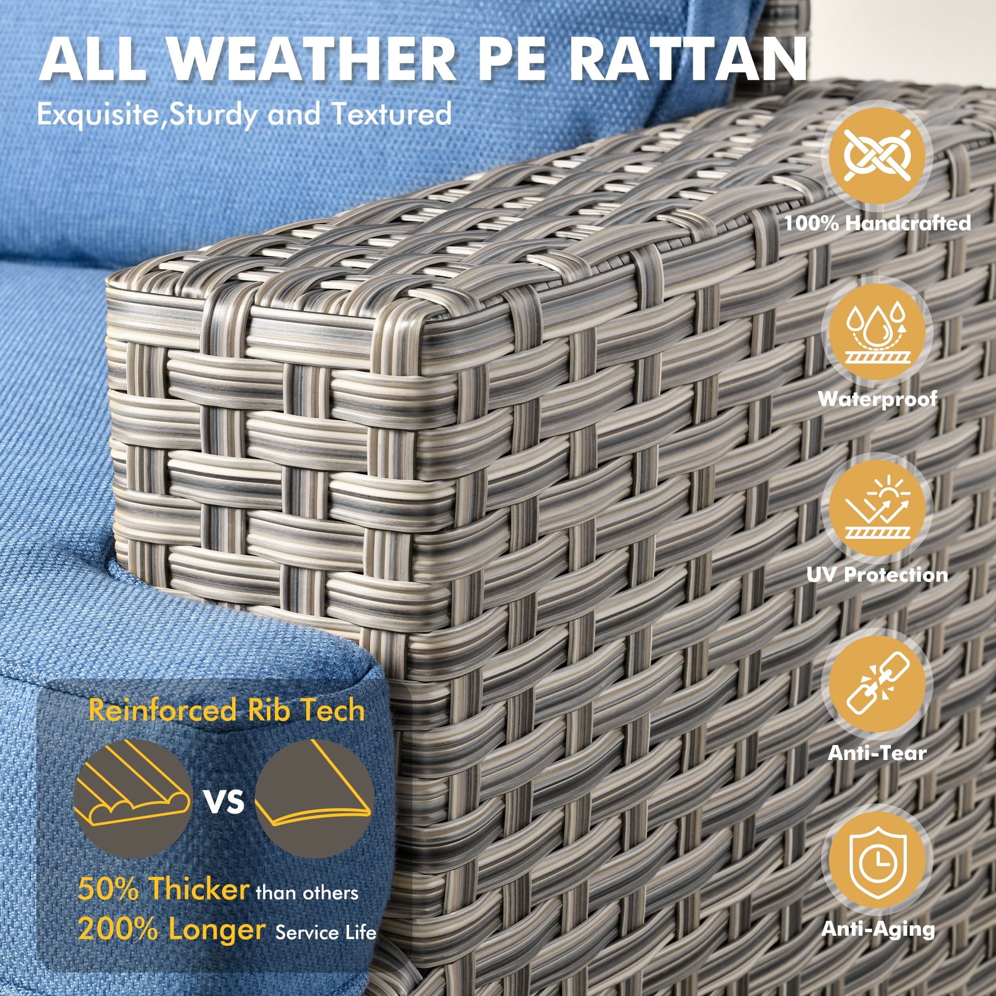 XIZZI Wicker Patio Furniture 7 Pieces Rattan Outdoor Conversation Set All Weather Modular Sectional Sofa Patio Chair Set with Cushion Ottoman for Porch, Diamond Blue