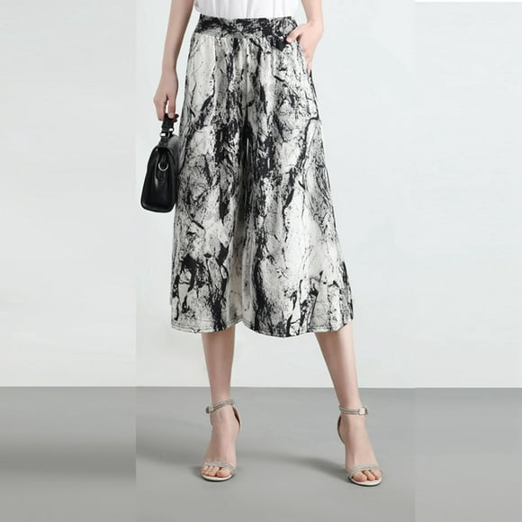 iTNHFP Womens Dresses Casual Women's Fashionable Printed Elastic Waist Thin Wide Leg Pants High Waisted Skirt Pants