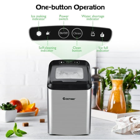Costway - Nugget Ice Maker Machine Countertop Chewable Ice Maker 29lb/Day Self-Cleaning - Silver