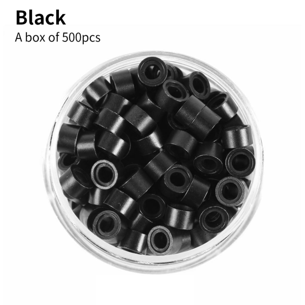 500Pcs Micro Rings 5mm Silicone Lined Aluminum Link Beads for Hair Extensions Tools, Black