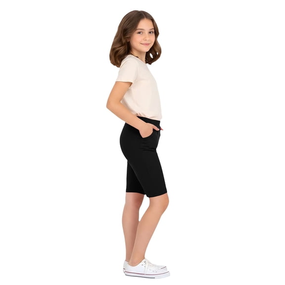Girls High Waist Bike Shorts, Knee-Length Tight Leggings for Kids, Quick-Dry Workout Shorts and Seamless Cycling Shorts, Athletic Wear for Yoga and Gym, Age 5-13 Years Black 130