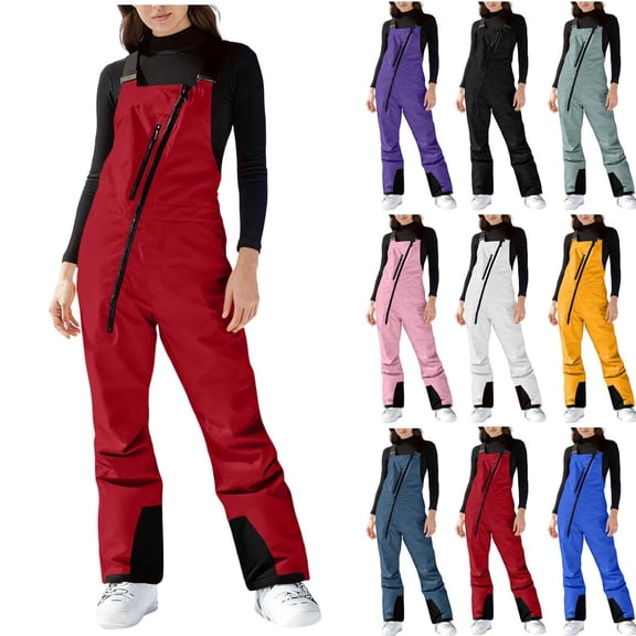 Oksale Waterproof Snowsuits for women Plus Size One Piece Windproof Fashion Ski Suit Snow Bib Insulated Jumpsuit for Cold Weather 2025 Red S