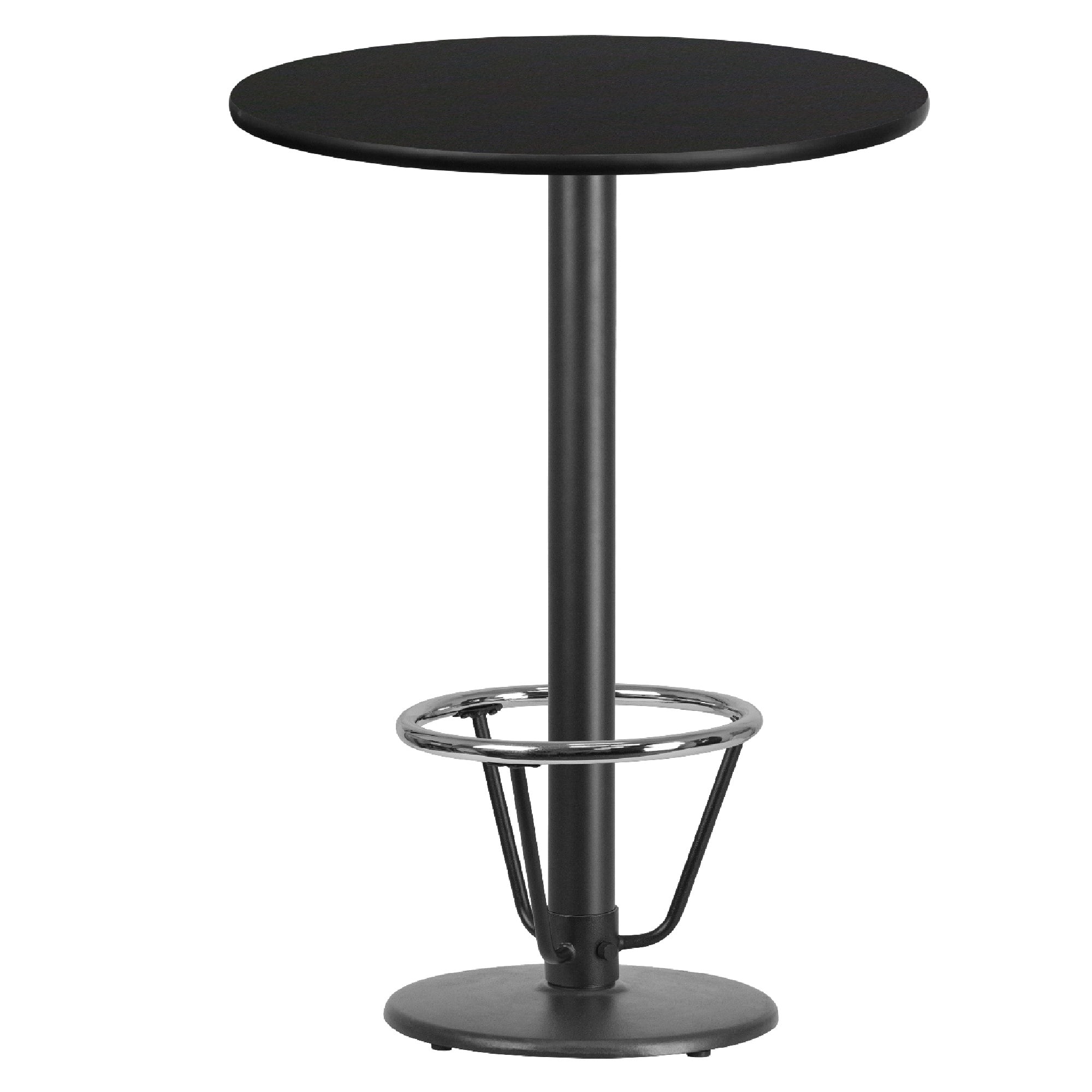 43" Black Round Table with Bar Height Table Base and Foot Ring