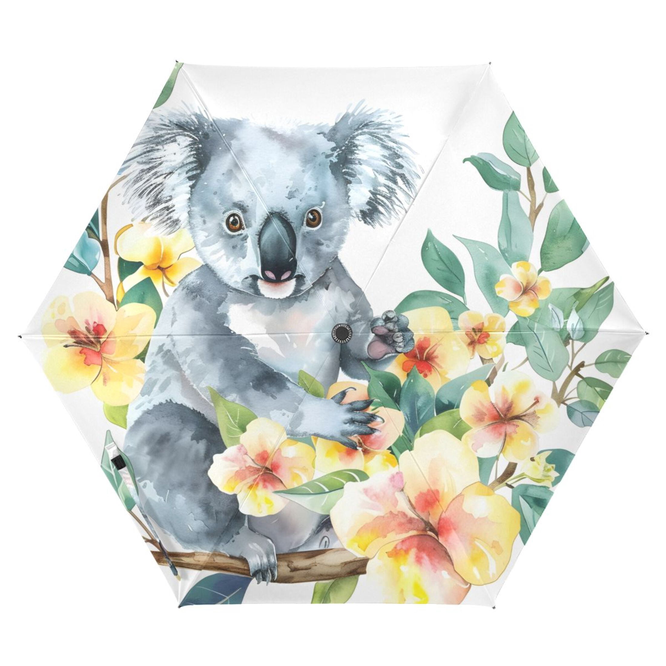 Koala with Flowers Compact Sun Umbrella Windproof Travel Umbrellas for Rain Strong Portable UV Protection