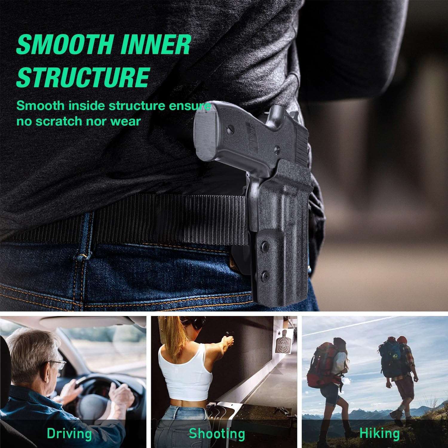 Sig P226 Holster OWB Kydex Holster Optics Cut: Sig Sauer P226 Full Size 4.4'' Pistol, Outside Waistband Open Carry P226 Holster with 1.75 Inch Paddle, Adj. Retention, Right Hand