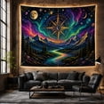 thumbnail image 6 of Golden Compass Rose & Moon Phase in a Nebula Sky, Mystical Fantasy Celestial Art for Space Lovers, Ornate Cosmic Wall Decor, Birthday Gift, Tapestry Wall Hanging for Bedroom and Living Room, 6 of 7
