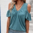 thumbnail image 2 of Guluxicc Summer Cold Shoulder Tops for Women V Neck Short Sleeve Shirts Ladies Cute Casual Blouse Going Out Outfits, 2 of 9