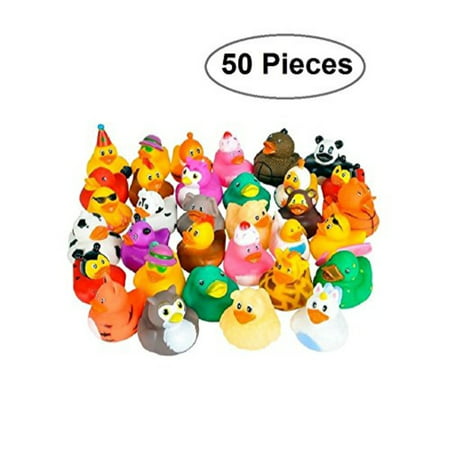 rubber ducks -50 assorted pieces-2 inch - for kids, party favors, gift, birthdays, baby showers, baby bath toys, bath time, easter party favors, and more -