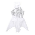 thumbnail image 3 of ZDHoor Girls Sequined Asymmetric Leotard Dress Lyrical Modern Contemporary Ballroom Dance Costumes White 10, 3 of 7
