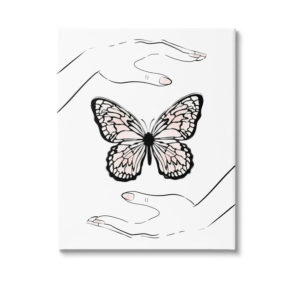 Stupell Industries Hands & Pink Butterfly Animals & Insects Painting Gallery Wrapped Canvas Art Print Wall Art, 16 x 20