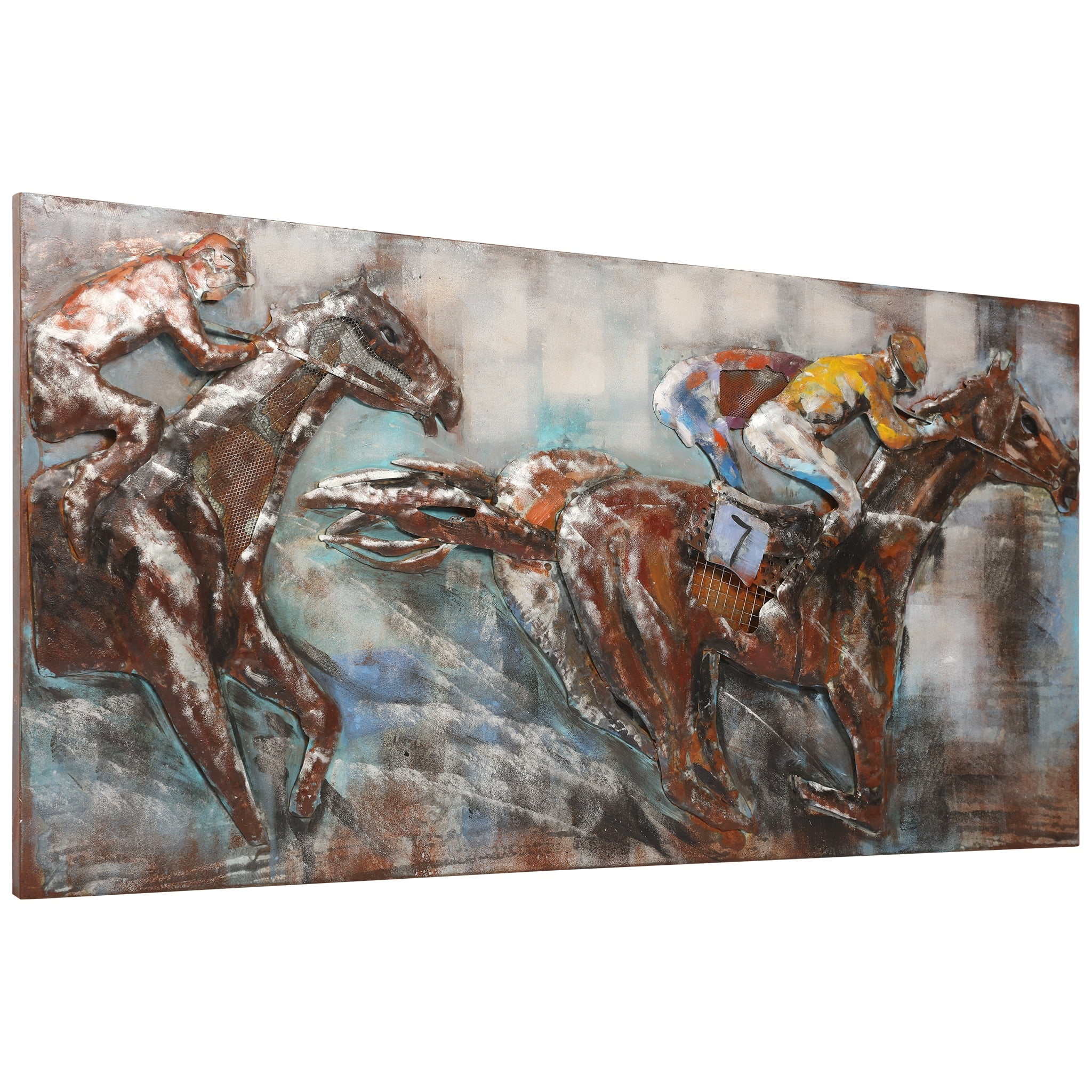 Empire Art Direct Race Day Hand Painted 3D Metal Wall Art, 60" x 30" x 2.4", Ready to Hang