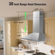 FIREGAS Wall Mount Range Hood 30 inch with Ducted/Ductless Convertible, 450 CFM Stainless Steel Chimney-Style Kitchen Hood, Over Stove Vent Hood with 3 Speed Fan, LED Light