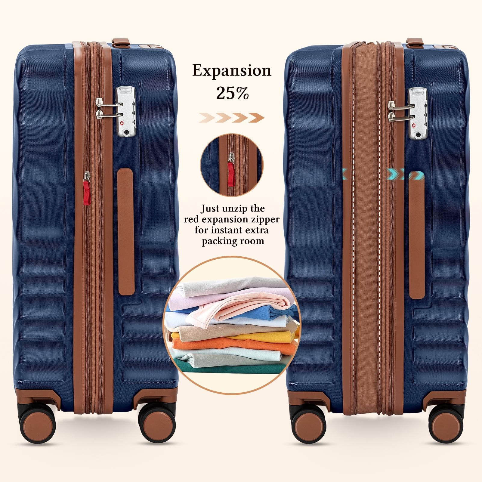 Rosamo 5 Piece 20/24/28 Inch Hardside Luggage Set, Expandable Suitcase with Spinner Wheels & TSA Lock, Carry on Luggage Set with Travel Bags