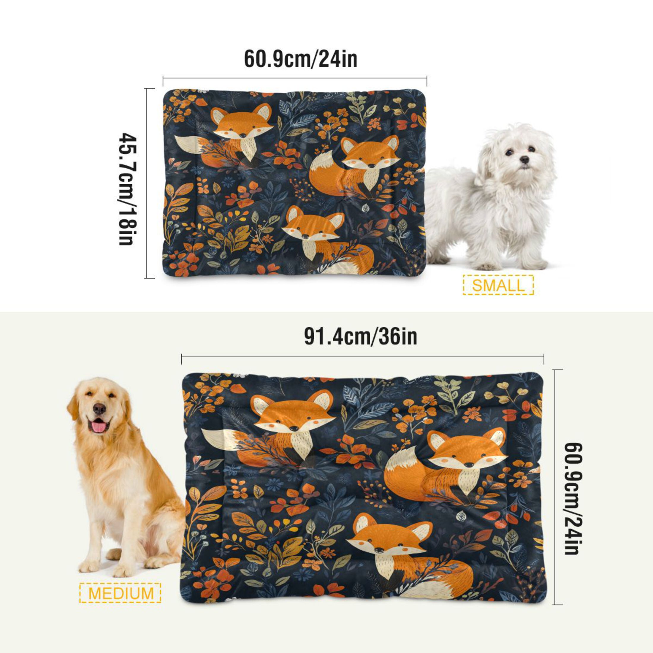 Qxltty Cute Fox Pattern Ped Pad Wear-resistant and Hard to Bite Through Sleeping Pad for Small Medium Large Dogs Winter Pet Bed 36×24in