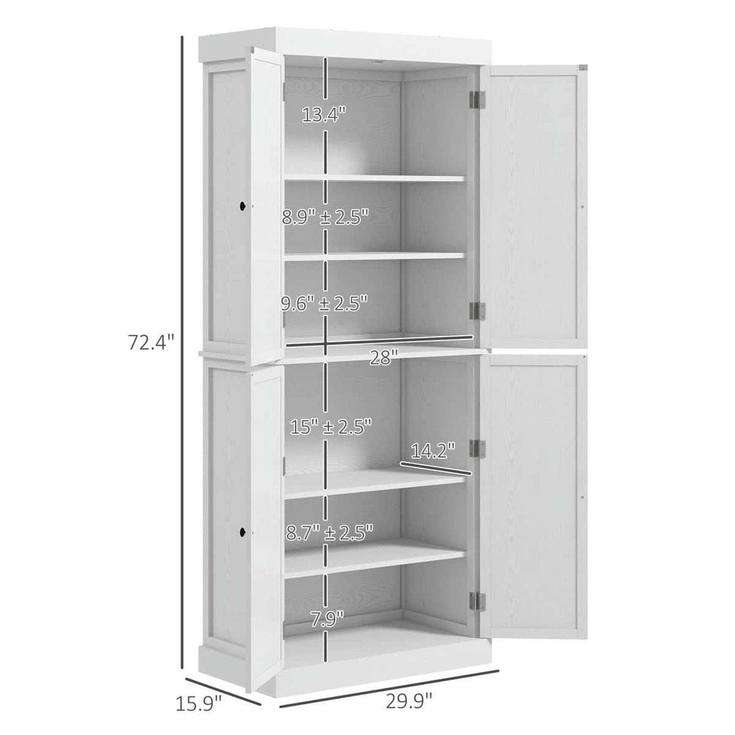 Demi Bonn 72" Large Kitchen Cabinet, Pantry Storage with Doors & Shelves, Freestanding Food Pantry Cabinet, Space-Saving Storage Solution, White