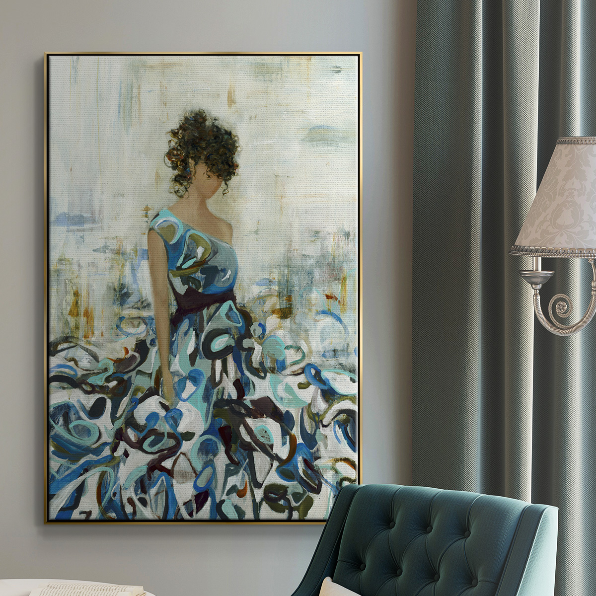 Fluid Beauty Framed Premium Gallery Wrapped Canvas - Ready to Hang - 25 x 37 - Gold Floating Frame