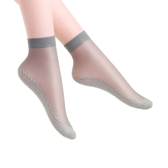 Womens Silky Anti-Slip Cotton Bottom Short Ankle Socks Sheer Ankle High Tights Hosiery Mesh Splicing Socks