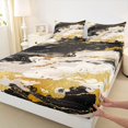 thumbnail image 5 of Castle Fairy Abstract Marble Fluid Swirl Queen Sheets 4 Pieces,Watercolor Gold Vein Accent Queen Sheet Sets,Off-Black Cream Gold,1 Flat Sheet, 1 Fitted Sheet and 2 Pillowcases, 5 of 7
