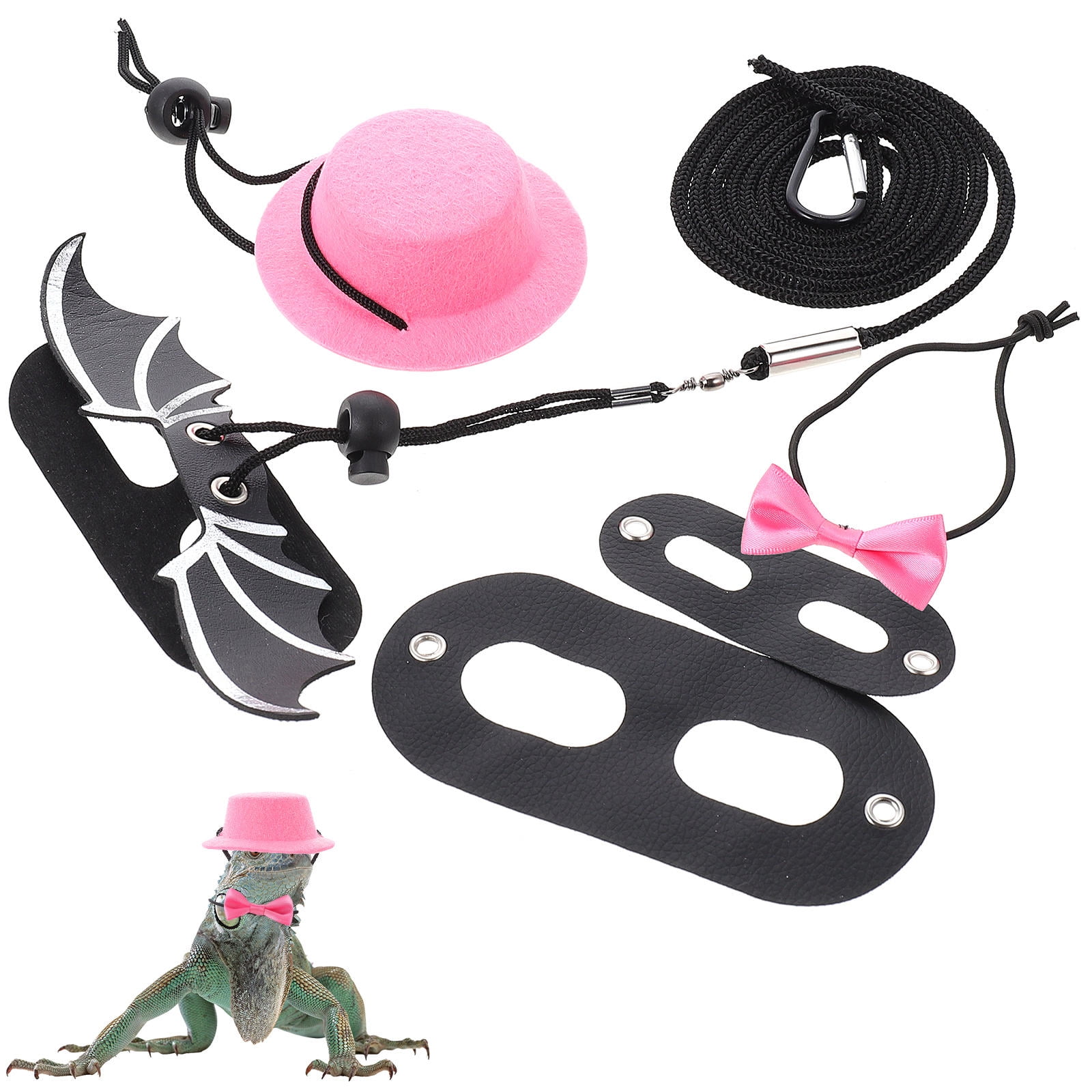 BESTYASH 1Set Portable Adjustable Reptile Harness Set with Pink Bow Tie for Lizard Outdoor Use