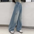thumbnail image 6 of Shadoumai Girls Heart Rhinestone Denim Jeans Loose Straight Leg High Waist Long Pants Casual Trousers for Kids Tweens, 6 of 8