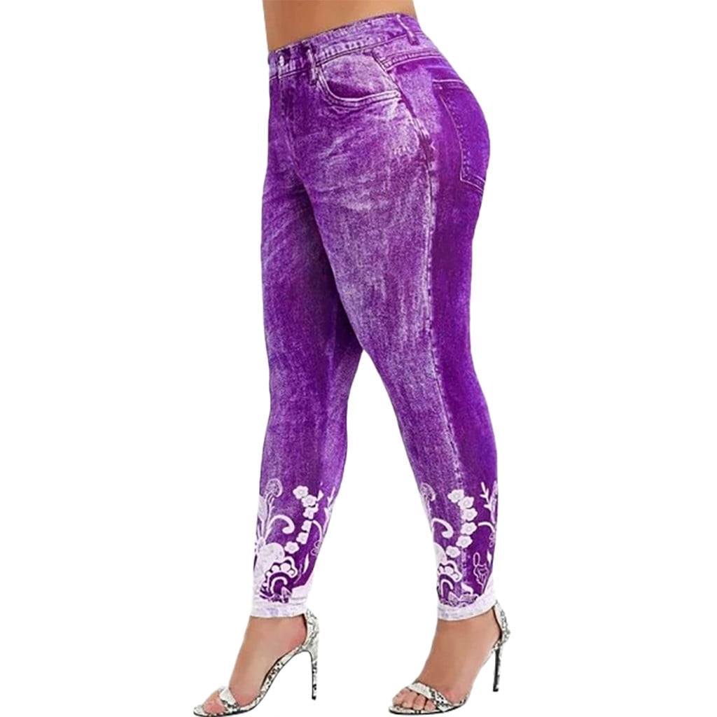 Efsteb Womens Leggings Fitness Booty Lift Pant Tummy Control Athletic Solid  Workout Leggings Sports Running Yoga Athletic Pants Purple S 