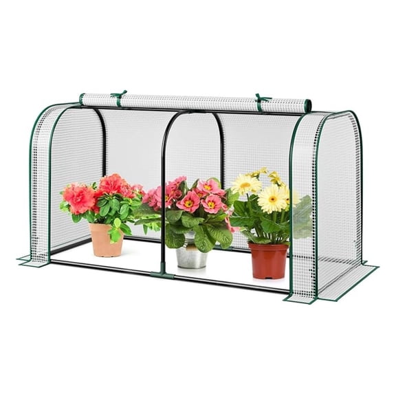 Portable Mini Greenhouse, 47" x 22" x 24" Green House w/ Roll-up Zipper Door, Metal Frame, Waterproof Sun-Protective PE Cover, Small Greenhouses for Raised Garden Bed, Outdoor (White)