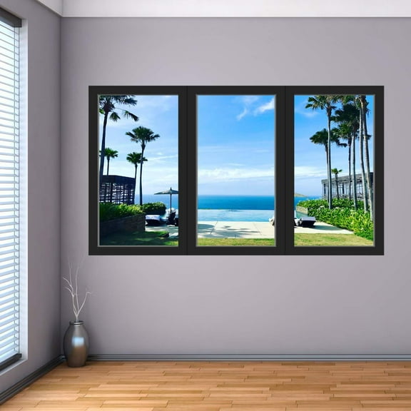 VWAQ - Tropical Beach Vacation Wall Decal 3D Ocean Window View Sticker - OW09