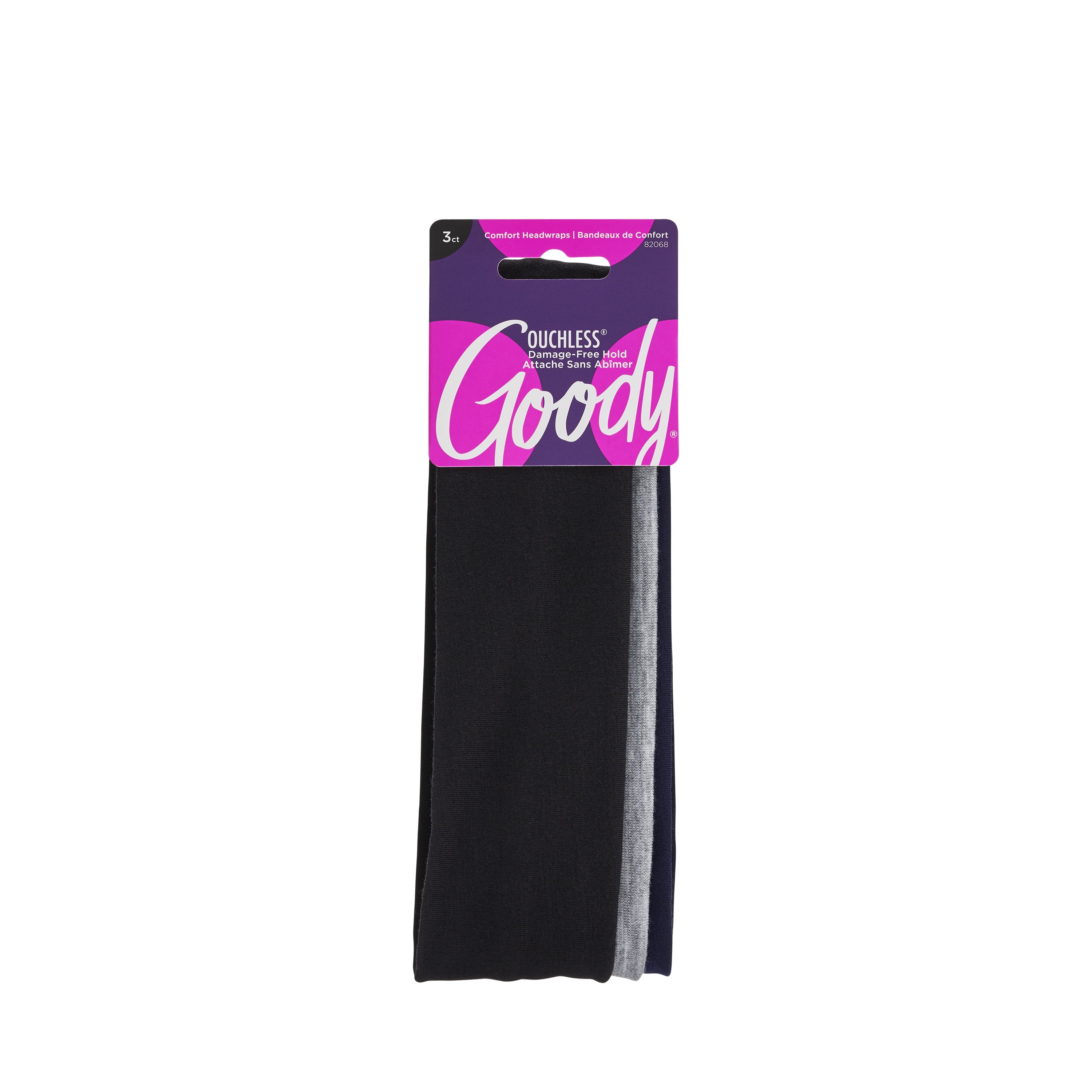 (2 pack) Goody Neutral Fabric Headbands, Soft, All-Day Comfort and Style, Navy, Grey, Black, 3 Ct