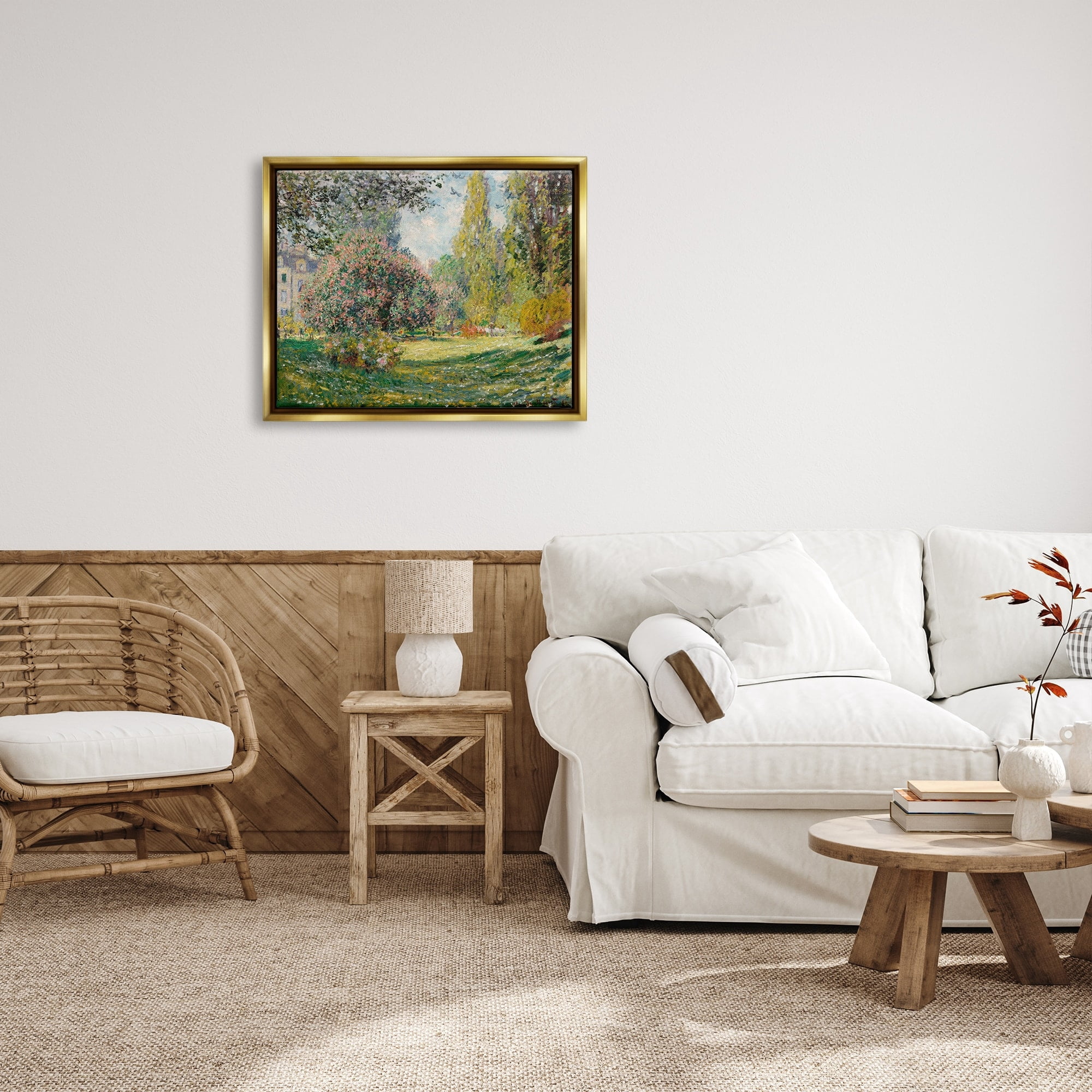Stupell Industries Impressionist Flower Field Garden Vintage Estate Painting Metallic Gold Floating Framed Canvas Print Wall Art, Design by Lettered and Lined