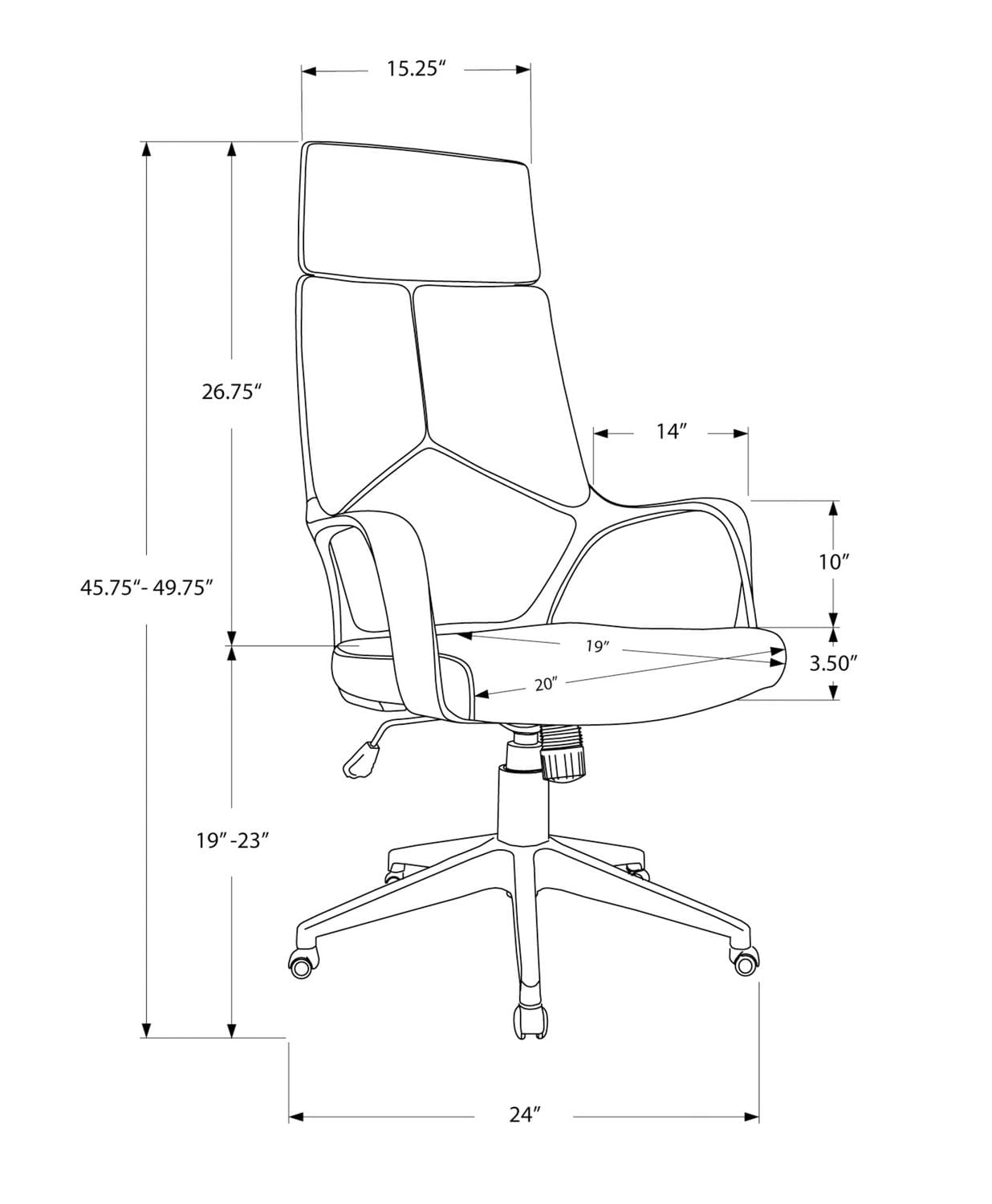 Monarch Specialties Office Chair, Adjustable Height, Swivel, Ergonomic, Armrests, Computer Desk, Work, Metal, Fabric, White, Grey, Contemporary, Modern
