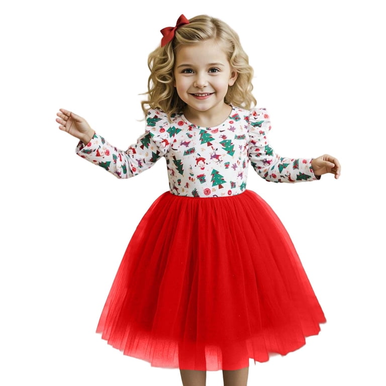 christmas dresses size 4 Gubotare Christmas Dresses for Girls Girls Long Sleeve Dress Kids Casual Crewneck Fall Dresses Size 7-8(Red,7-8 Years)