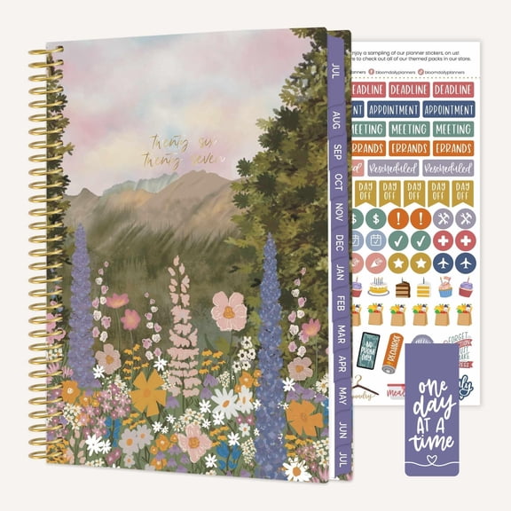 bloom daily planners 2026-2027 Academic Planner, 13 Month Monthly & Weekly Soft Cover, 5.5" x 8.25", Stickers Included, Wildflower Mountainside